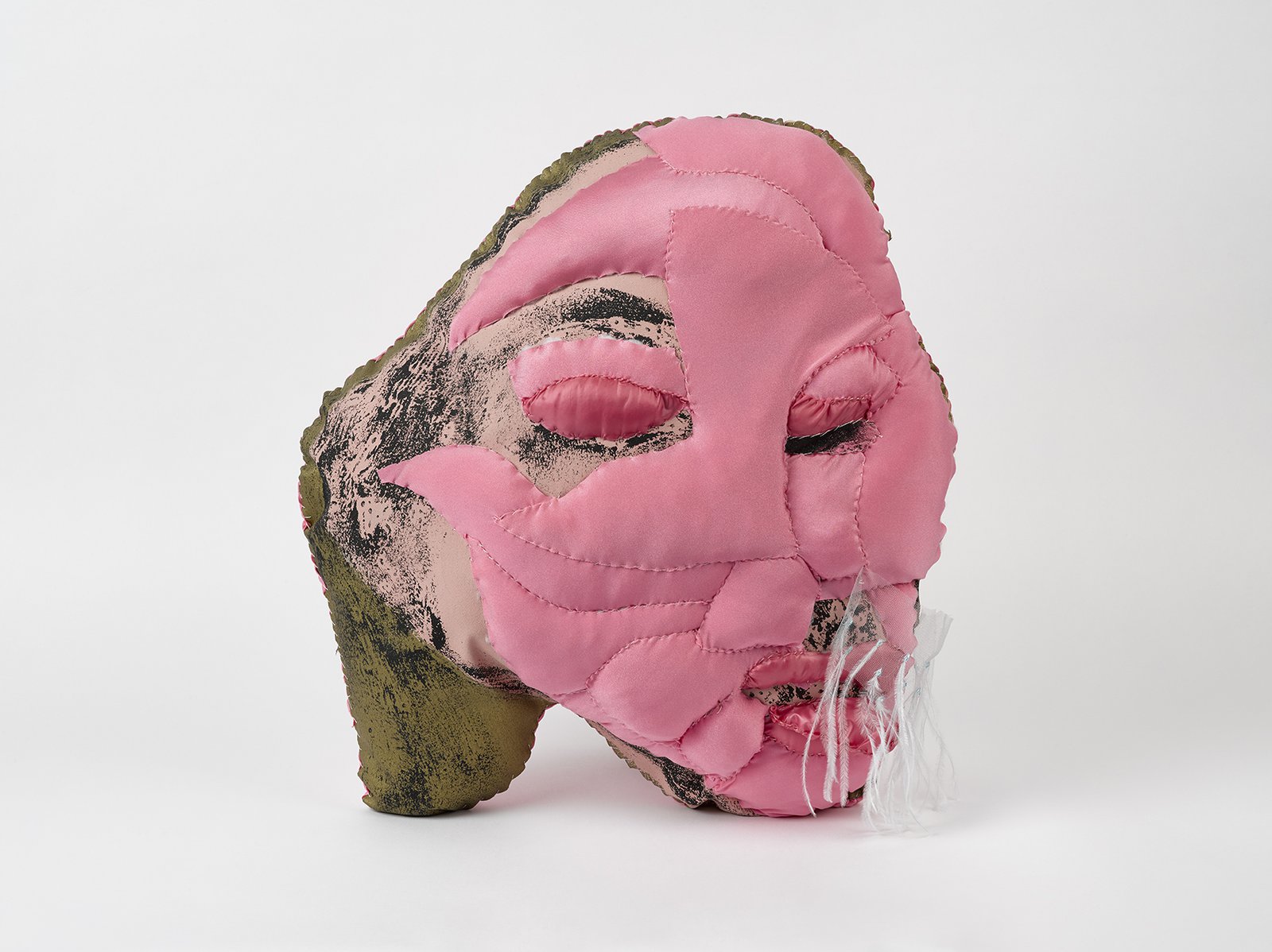 Angela Brandys, Lick Feathers, 2019. Printed textile, mixed media, 46 x 47 cm. Courtesy of the artist and Anaïs Lellouche. Photo: Jack Hems
