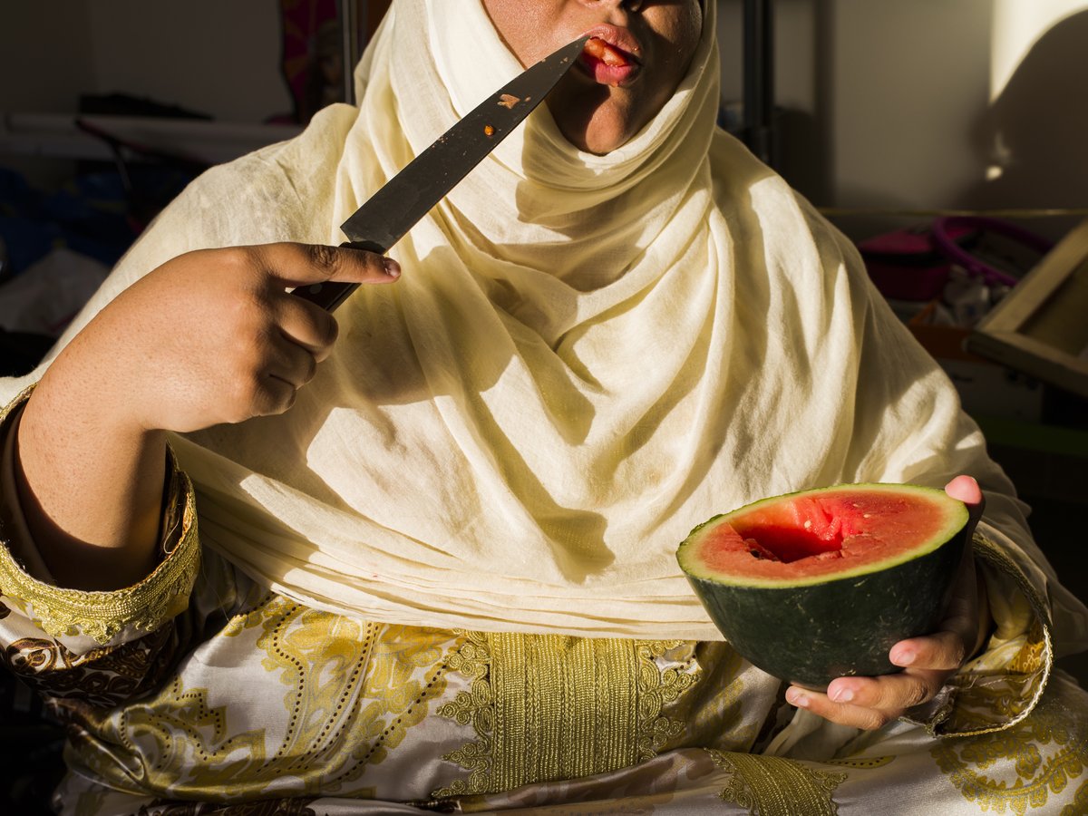 Farah Al Qasimi, &quot;S Eating Watermelon&quot;, 2015Archival inkjet print, 152 × 114.3 cmCourtesy the artist and The Third Line, Dubai