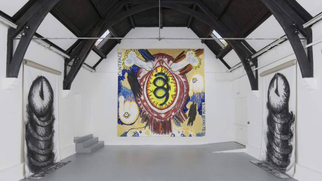 Judith Bernstein, Rising, 2014. Installation View, Studio Voltaire, London. A Studio Voltaire commission.Credit: Andy Keate. Courtesy of the artist and The Box, Los Angeles.