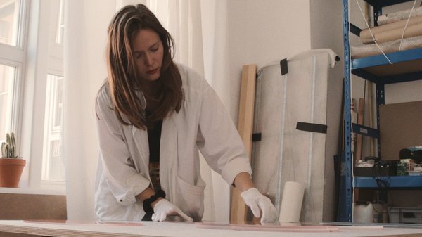 Lena Marie Emrich, in the artist&#x27;s studio. Courtesy of the artist, Anaïs Lellouche and Office Impart.