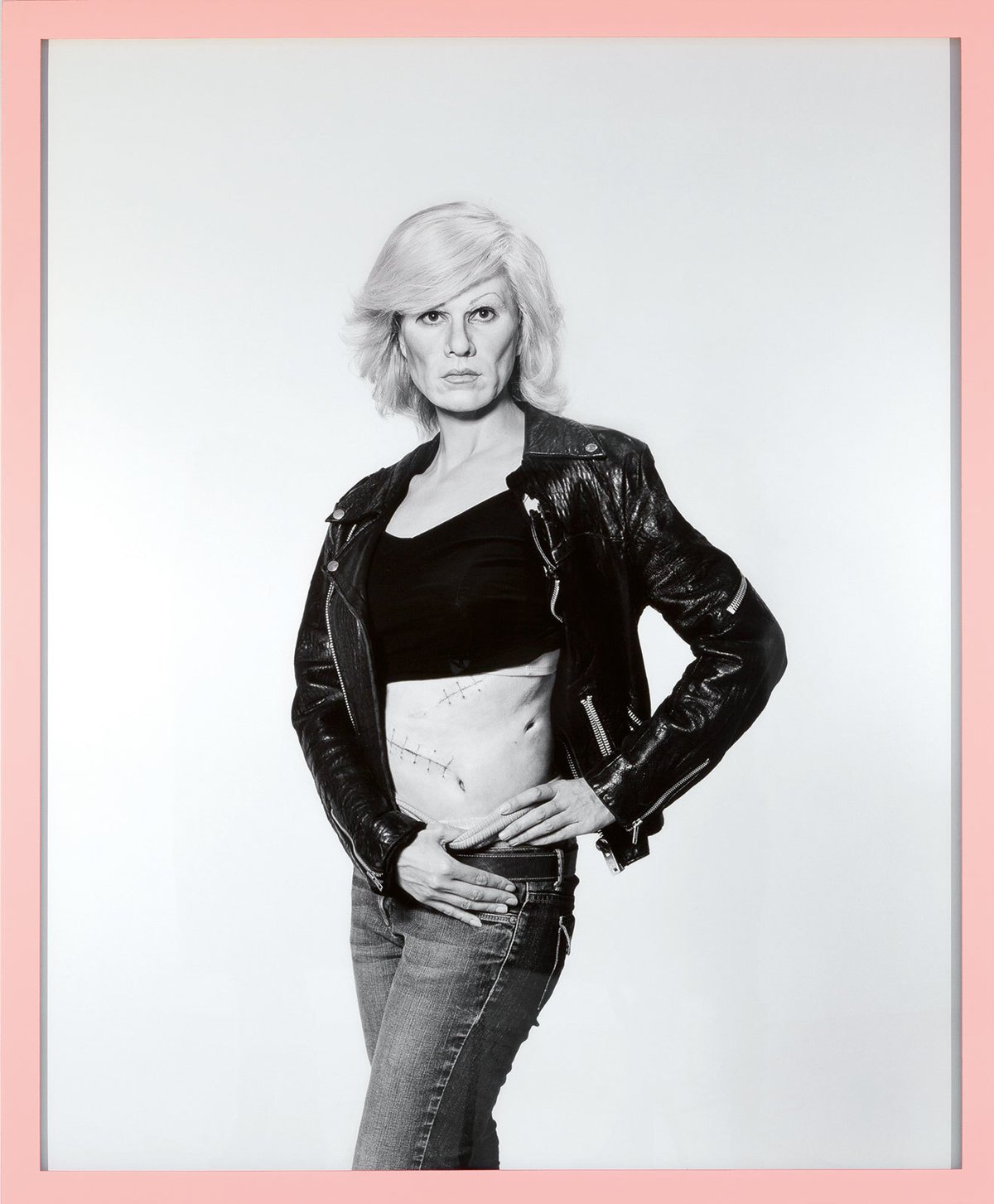 Gillian Wearing, Me as Warhol in Drag with Scar, 2010.Framed bromide print, 156 x 133 cm. © Gillian Wearing.Courtesy of Maureen Paley, London / Hove.