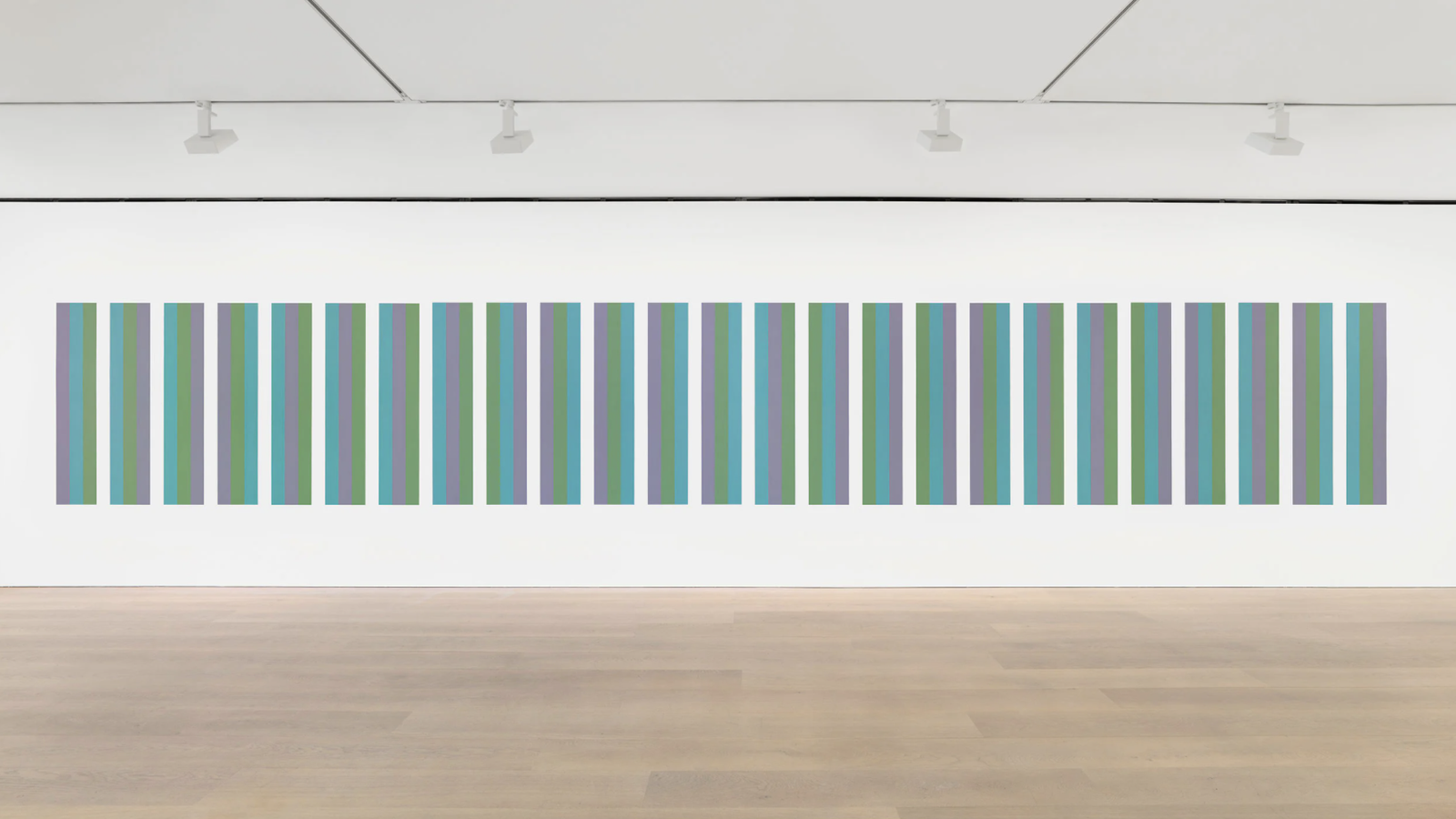 Bridget Riley, Intervals Wall Painting, exhibition view, 3 June - 2 October 2021, Bridget Riley: Past into Present, David Zwirner, Grafton Street.Courtesy of the Artist and David Zwirner.