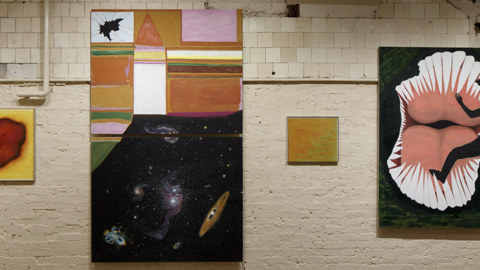 From left to right: Leidy Churchman, The Between is Ringing (Great Wound), 2020. Oil on linen, 71.5 x 86.5 cm.Leidy Churchman, The Between is Ringing (Diptych), 2020.Leidy Churchman, The Between is Ringing (Stare), 2020. Oil on linen, 44.6 x 51 cm.Leidy Churchman, The Between is Ringing (Milurepa&#x27;s Biggest), 2020. Oil on linen, 177.8 x 142.5 cm.Leidy Churchman: The Between is Ringing, installation view, 12 April – 6 June 2021 at RODEO Gallery, Bourbon Street.Courtesy of the Artist and RODEO.