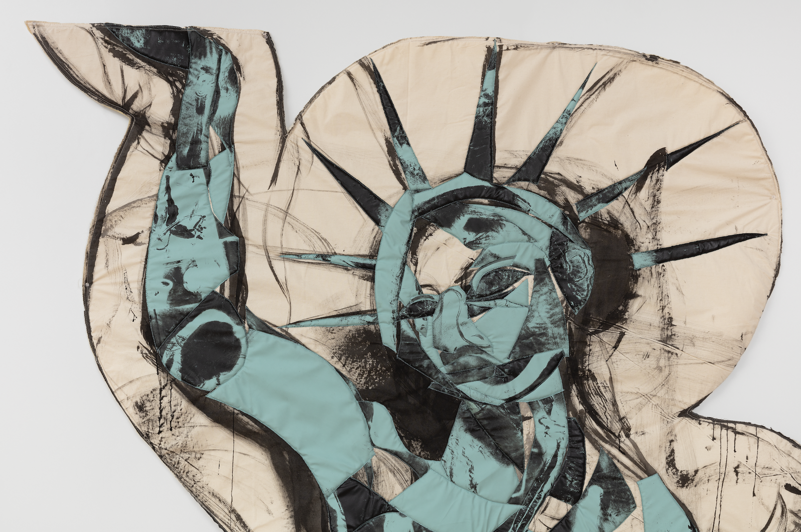 Angela Brandys, Statue of Liberty, detail view, 2021. Printed textile and foam, 237 x 182 cm.Courtesy of the artist and Anaïs Lellouche. Photo: Andrea Rossetti.