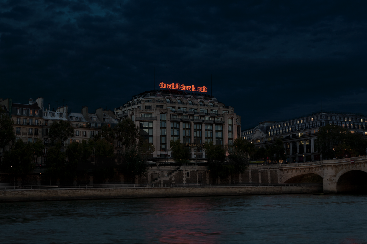 Laurent Grasso, Du Soleil dans la Nuit, 2012. Installation view, site specific installation for Nuit Blanche, Paris, France, 2012.Courtesy the artist and Nuit Blanche.